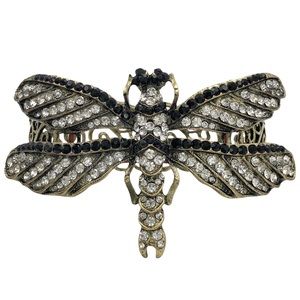 Burnished Gold Rhinestone Large Dragonfly Stretch Bracelet